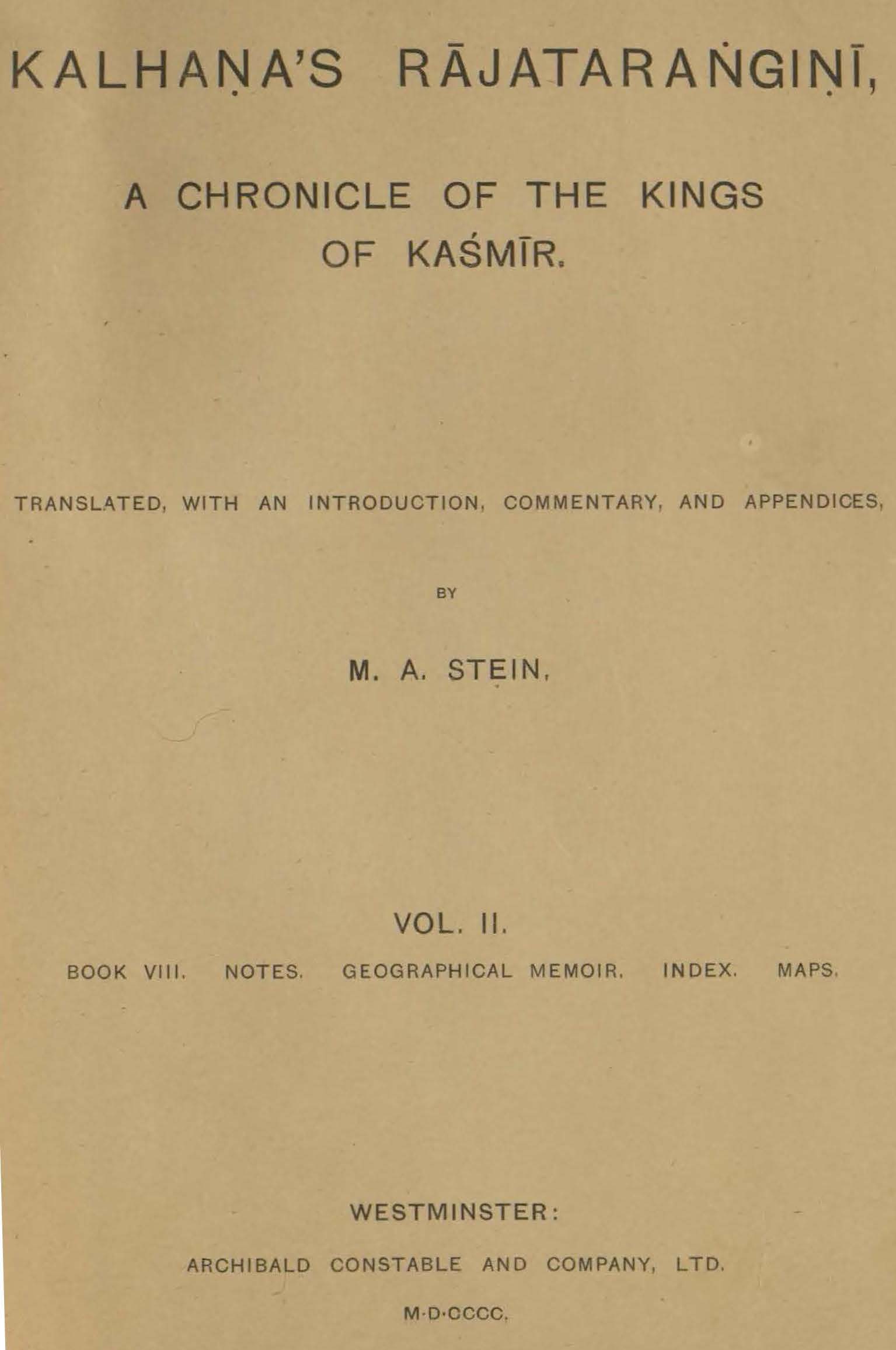 Kalhana's Rajatanagini : a chronicle of the kings of Kashmir
